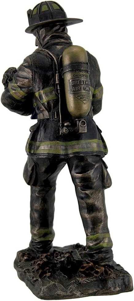 Veronese Design Firefighter Carrying Child Metallic Bronze Statue 11 Inches Tall
