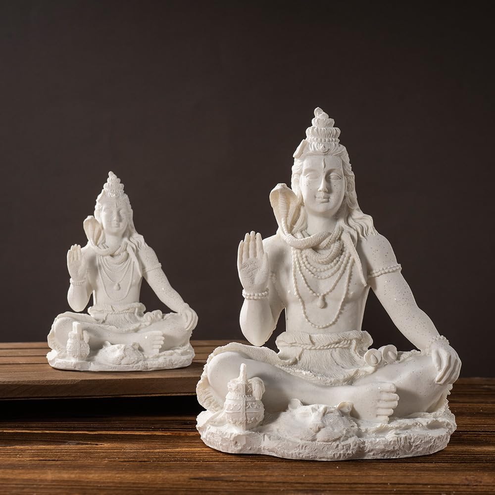 White Resin Lord Shiva Statue, Meditation Pose, Hindu Deity Sculpture, Indian God Statues (13 Centimeters)