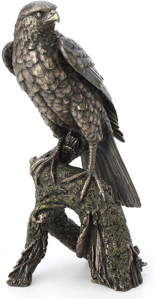 Veronese Design 10.9 Inch Sparrow Hawk Resting On Tree Branch Antique Bronze Falcon Statue