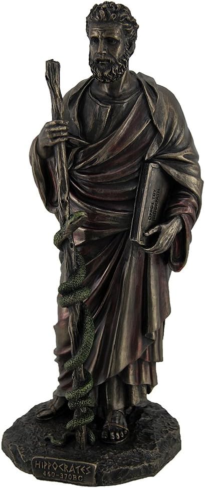 Veronese Design Hippocrates Greek Father of Medicine Holding Book & Staff Bronze Finish Statue
