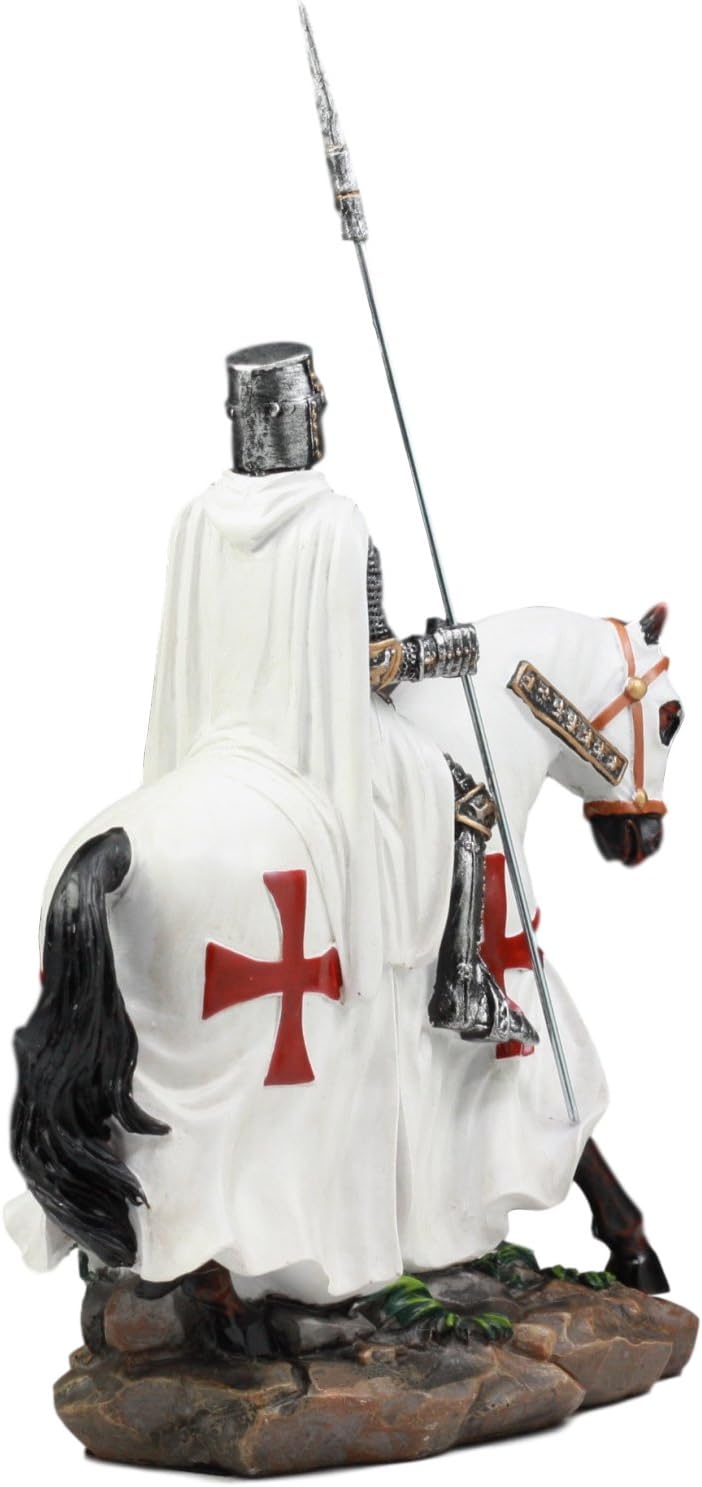 English Knight On Cavalry Horse Statue 8" Tall Phalanx Spear Horse Combat Warrior Sculpture