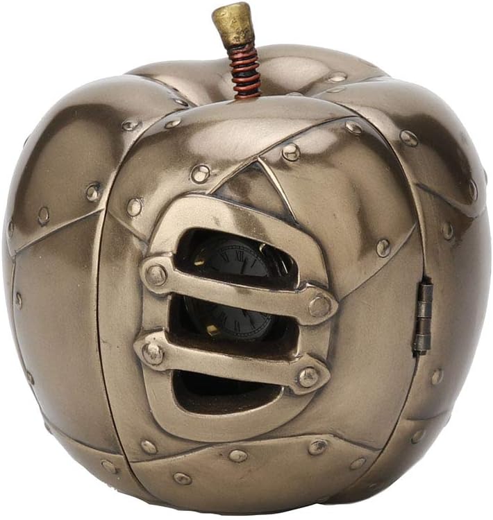 Veronese Design 3.5 Inch Steampunk Mechanicus Apple Clock Antique Bronze Finish Table Top Sculpture Fruit Figurine
