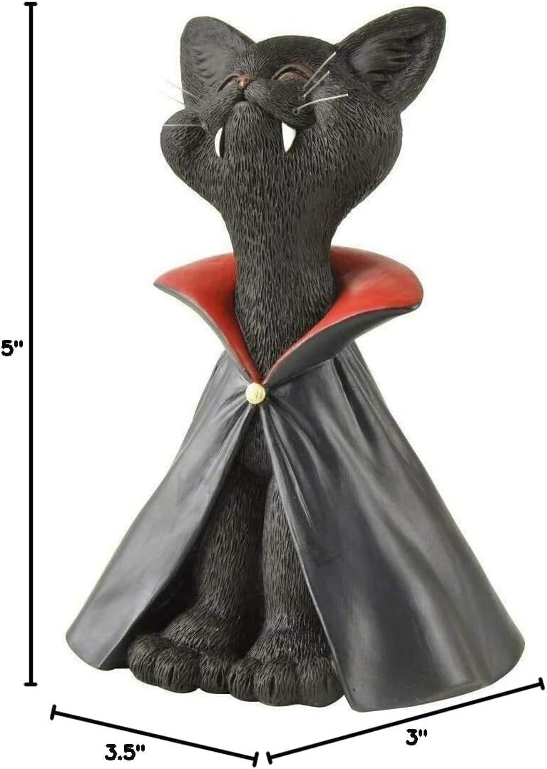 JFSM INC. Whimsical Black Cat Vampire Dracula Figurine Cute Collectible - Happy Cat Collection - Halloween Decoration, Cat Lover Gifts for Women, Cute Cat Gifts