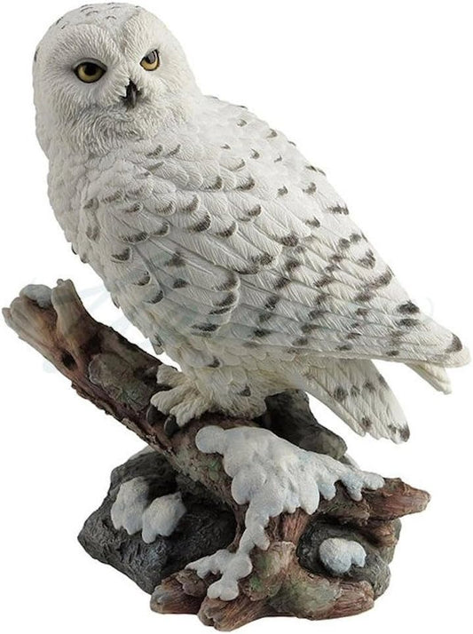 Snow Owl Perching on Branch Figurine