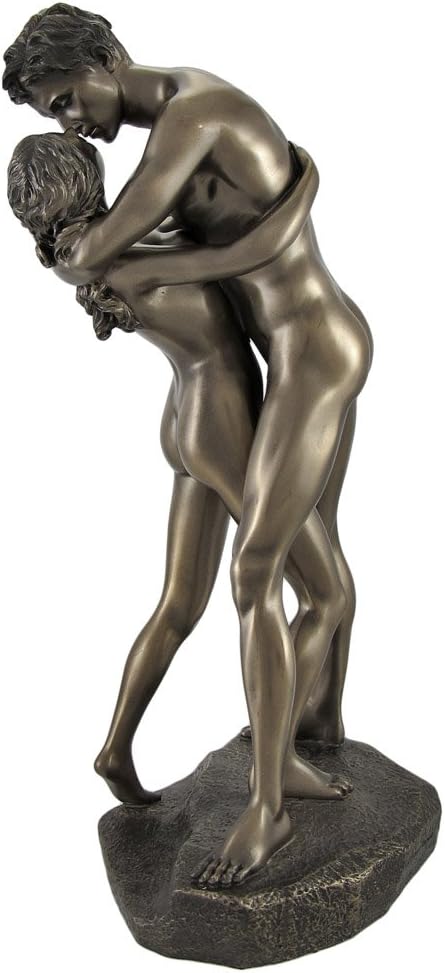 Veronese Design Bronzed Nude Lovers in a Passionate Embrace Sharing a Kiss Statue