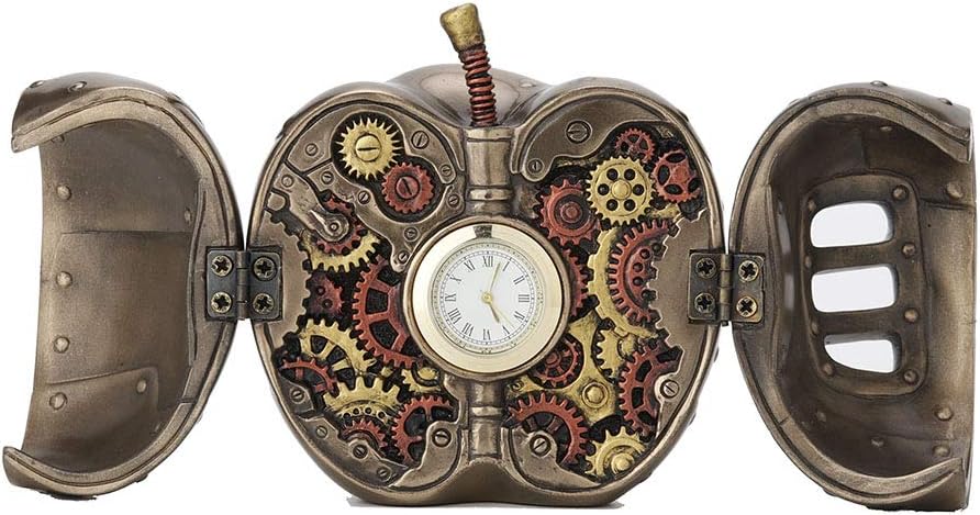 Veronese Design 3.5 Inch Steampunk Mechanicus Apple Clock Antique Bronze Finish Table Top Sculpture Fruit Figurine