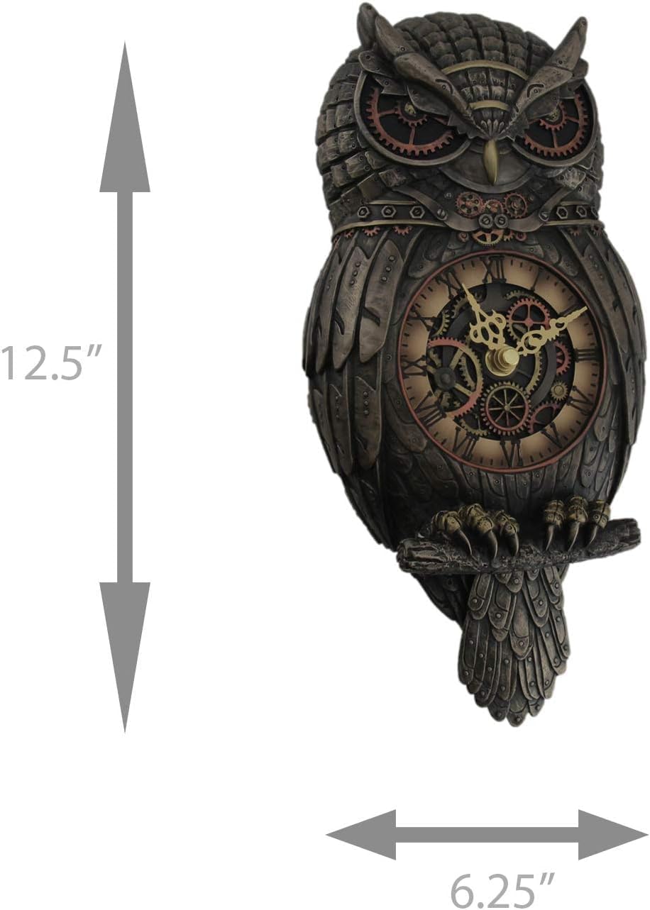 Veronese Design Metallic Bronze Finished Steampunk Owl Pendulum Wall Clock