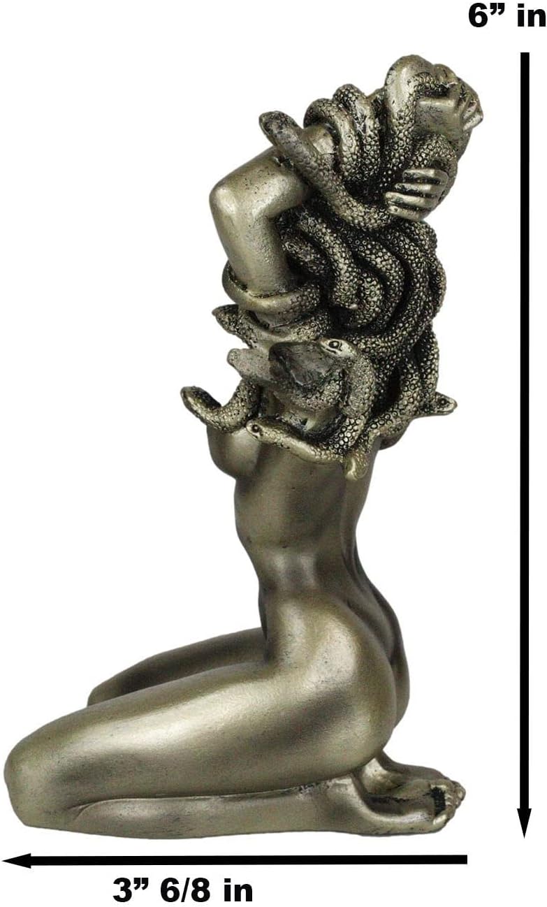 Ebros Greek Mythology Kneeling Nude Goddess Medusa with Snake Hair Statue 6" Tall Temptation Seduction of The Demonic Gorgon Deity Medusa Gorgonic Sisters Figurine
