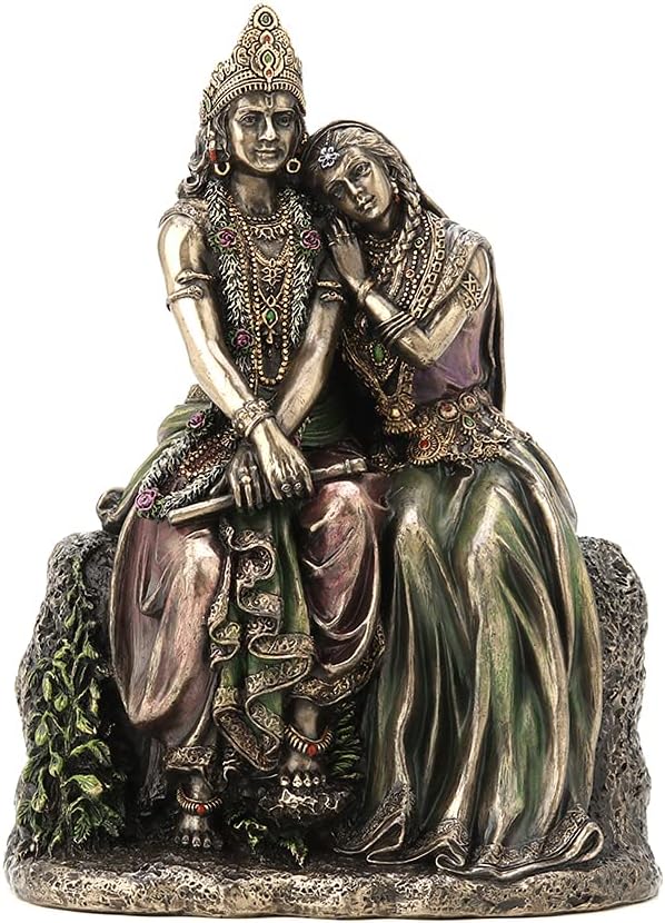 Veronese Design 6 3/4" Tall Radha Leaning On Krisna Cold Cast Bronzed Resin Sculpture Hindu God Figurine