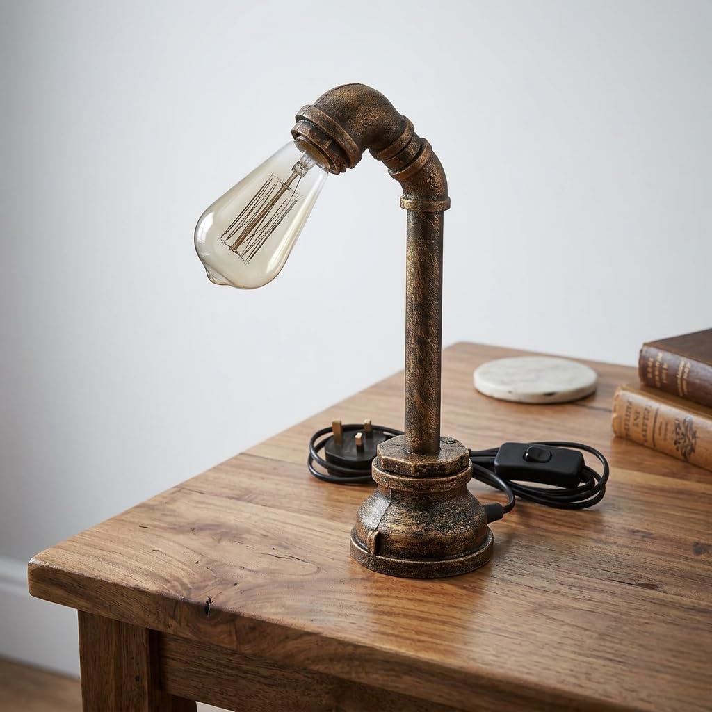 14.75 Inch Steampunk Pipework Clock Stand Lamp Light Crystal Skull Bulb LED Lighting Antique Bronze Finish Sculpture