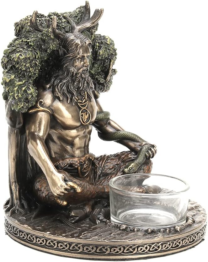 Veronese Design Celtic Horned God Cernunnos Bronze Finished Tealight Candle Holder