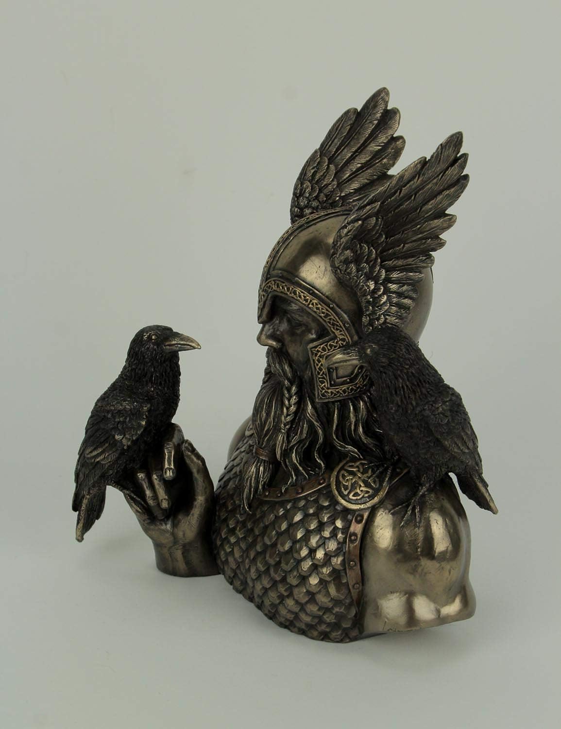 Veronese Design Norse God Odin in Winged Helm with Ravens Statue