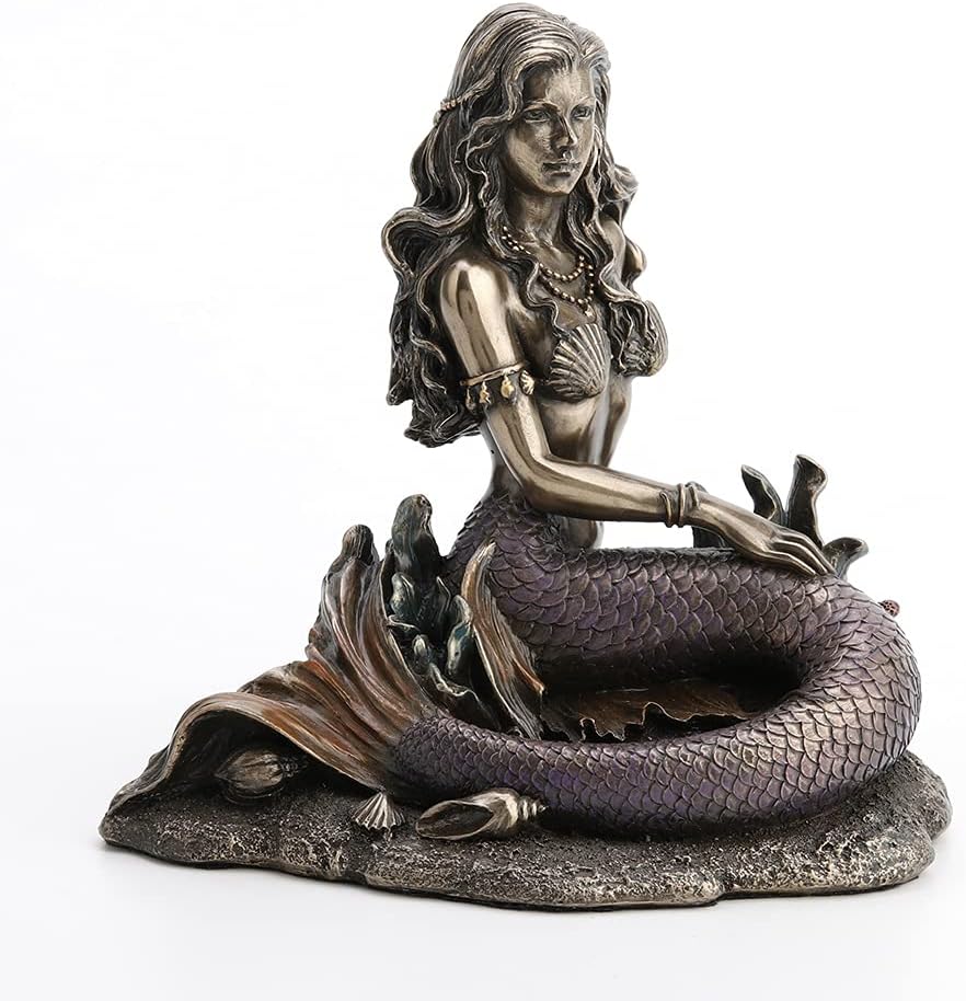 Resin Statues Enchanted Song Bronze Finish Mermaid Sitting On Ocean Floor Statue 5.5 X 5.75 X 4 Inches Bronze