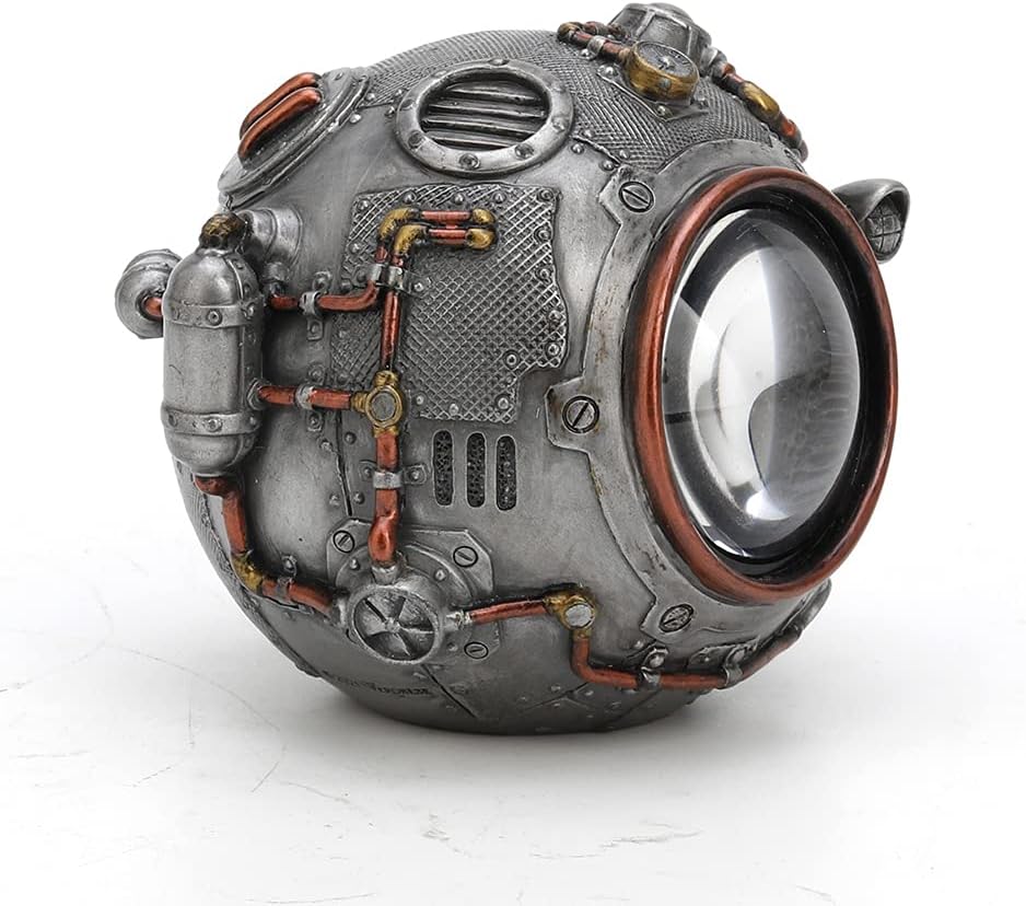 Veronese Design 3 3/8 Inch Tall Steampunk Orb from Outer Space Alien Collectible Cold Cast Pewter Finish Resin Sculpture