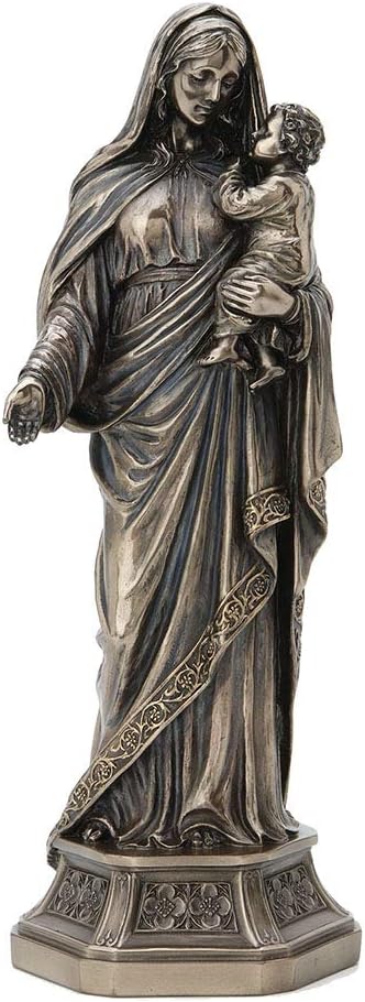 Veronese Design 11.5 Inch Holy Mother Mary Holding Infant Jesus Antique Bronze Finish Sculpture Religious Figurine