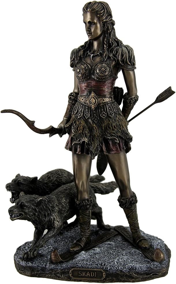 Veronese Design Skadi Norse Giantess Ski Goddess of Winter and Mountains with Wolves Statue