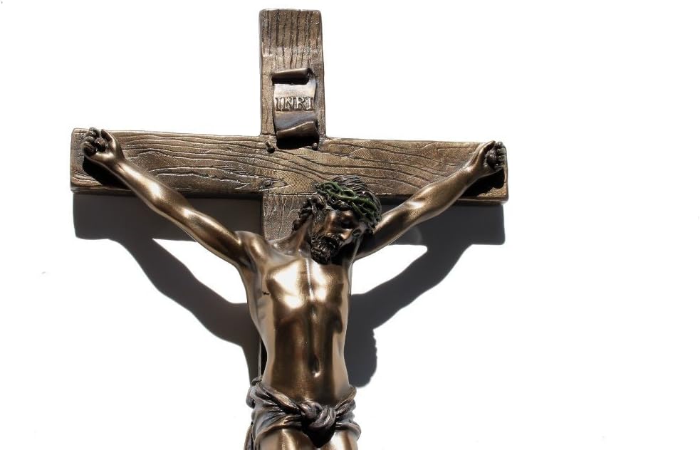 Unicorn Studios US 13 Inch Cold Cast Crucifix Religious Wall Plaque, Bronze Color
