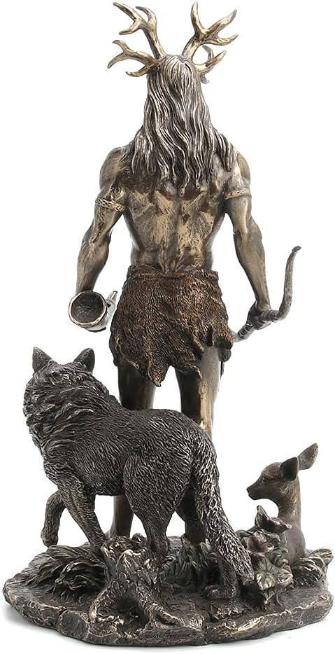 Veronese Design Resin Statues Herne The Spirit Hunter of Windsor Forest Standing with Deer and Wolf 6 X 11.5 X 6 Inches Bronze