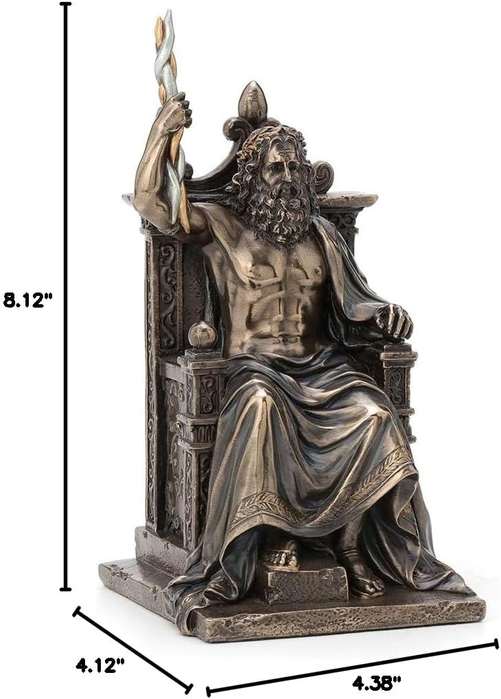Veronese Design 8.1 Inch Zeus Holding Thunderbolt On Throne Greek Roman God Antique Bronze Finish Olympia Statue