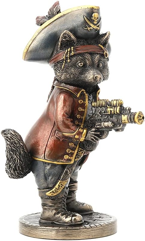 Veronese Design Bronze Finish Jolly Roger Steampunk Buccaneer Raccoon Statue