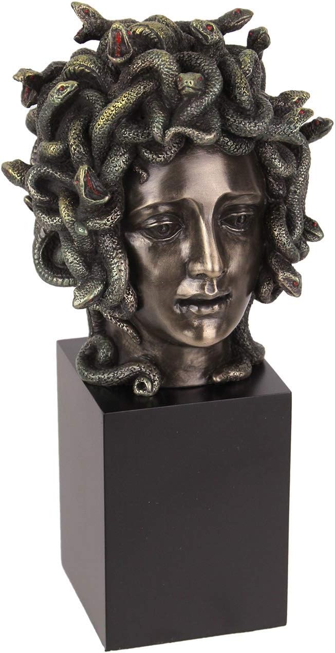 Veronese Design Cast Bronze Resin Medusa Head Figure on Plinth Bust Sculpture Painted Accent Art