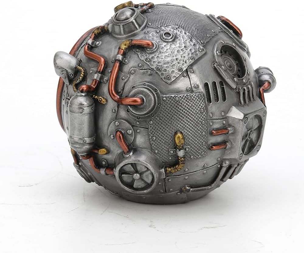 Veronese Design 3 3/8 Inch Tall Steampunk Orb from Outer Space Alien Collectible Cold Cast Pewter Finish Resin Sculpture