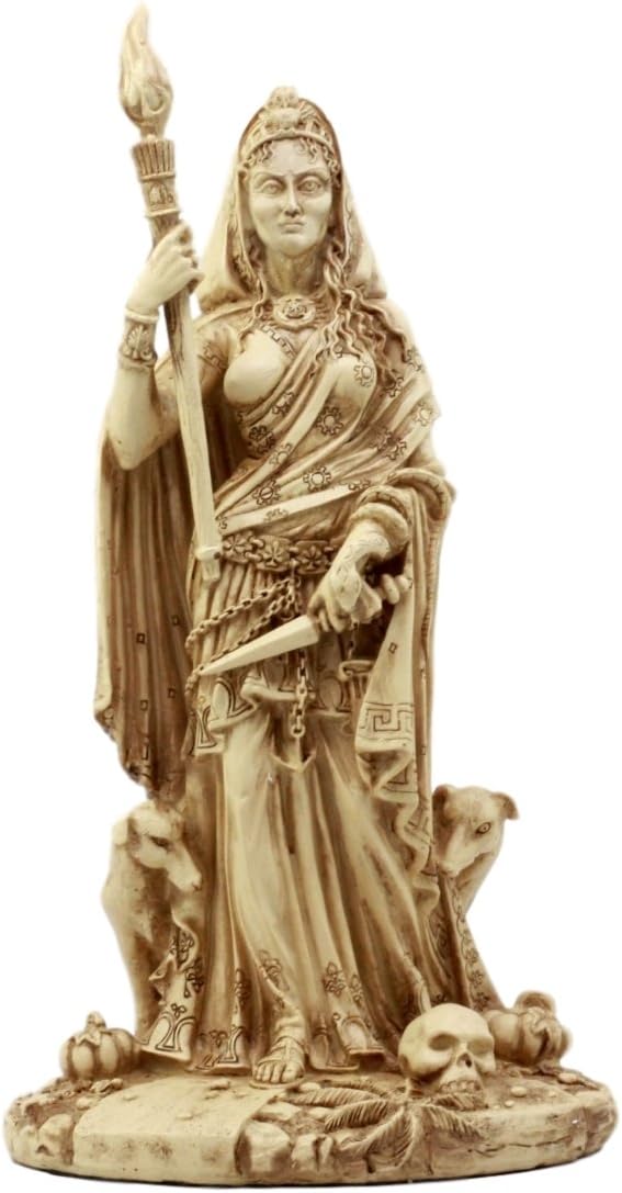 Ebros Gift Pagan Wicca Deity Hecate Statue Greek Goddess of Magic Witchcraft & Necromancy Hekate with She-Dogs Decorative Figurine Triple Goddess Form Feminism Symbol Sculpture (Ivory Beige)
