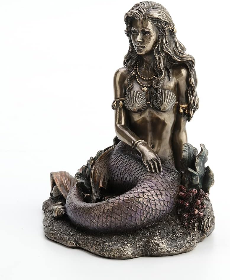 Resin Statues Enchanted Song Bronze Finish Mermaid Sitting On Ocean Floor Statue 5.5 X 5.75 X 4 Inches Bronze