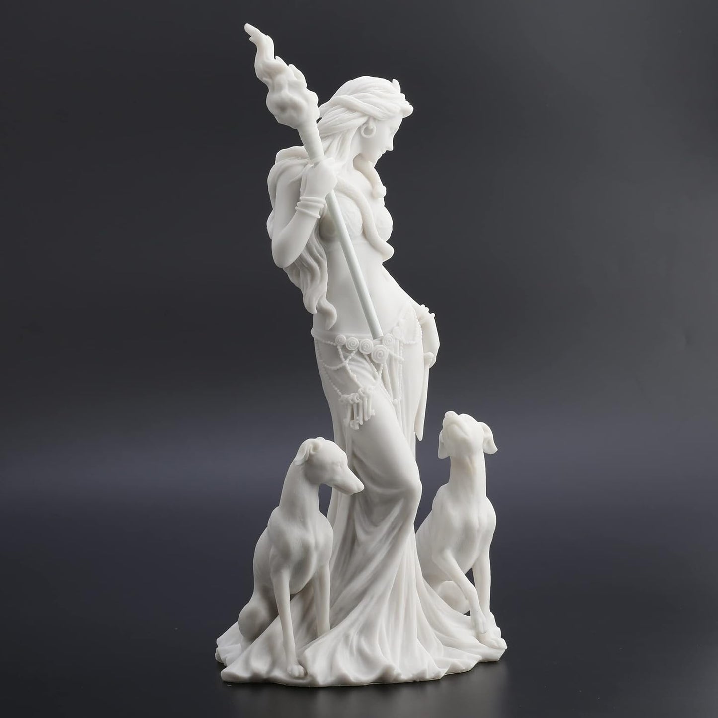 Veronese Design 13 3/8 Inch Hecate Greek Goddess of Magic with her Hounds Resin Sculpture Marble White Finish