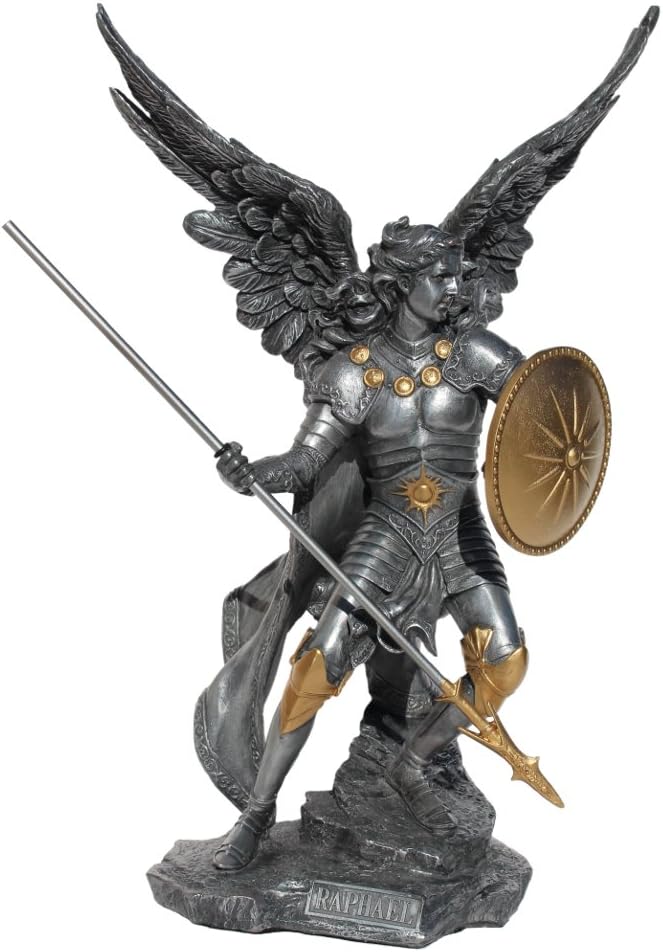 UNICORN STUDIO Veronese Design 13 5/8" Tall Raphael The Archangel Sculpture Religious Gift Figurine Cold Cast Pewter Finish Resin Sculpture