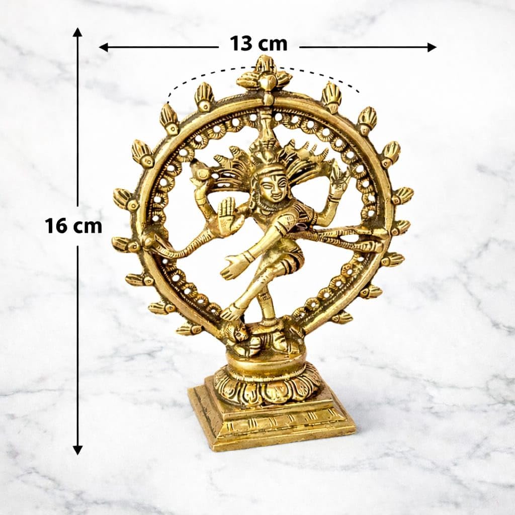 Hindu God Deity Shiva Dancing Nataraja Natraj Brass Statue Sculpture for Home Decor Temple Mandir 6.5"