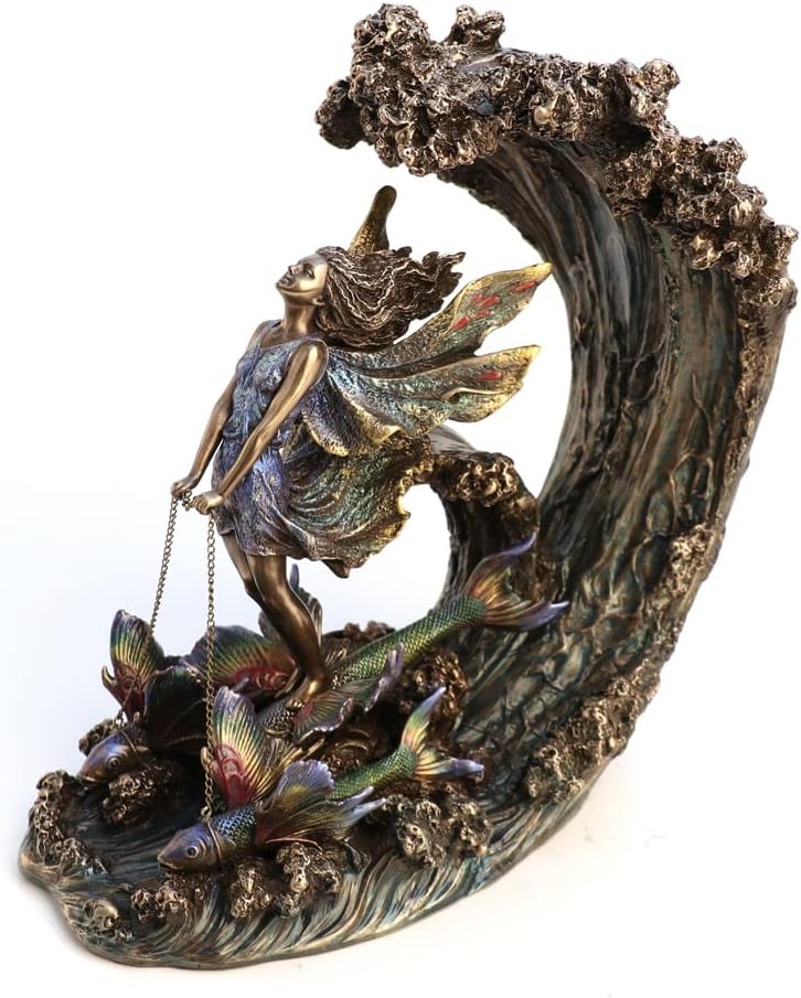 Veronese Design 10 3/8" Tall Surfer's Dream Josephine Wall Fairy Figurine Cold Cast Resin Statue Antique Bronze Finish Sculpture Mystic Gifts