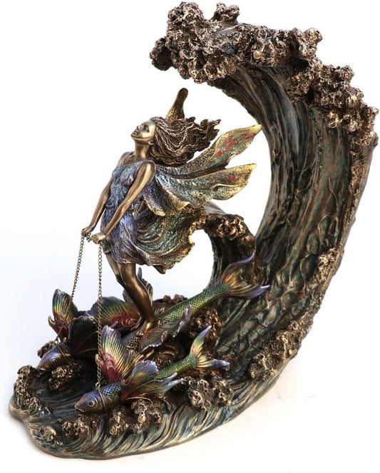 Veronese Design 10 3/8" Tall Surfer's Dream Josephine Wall Fairy Figurine Cold Cast Resin Statue Antique Bronze Finish Sculpture Mystic Gifts