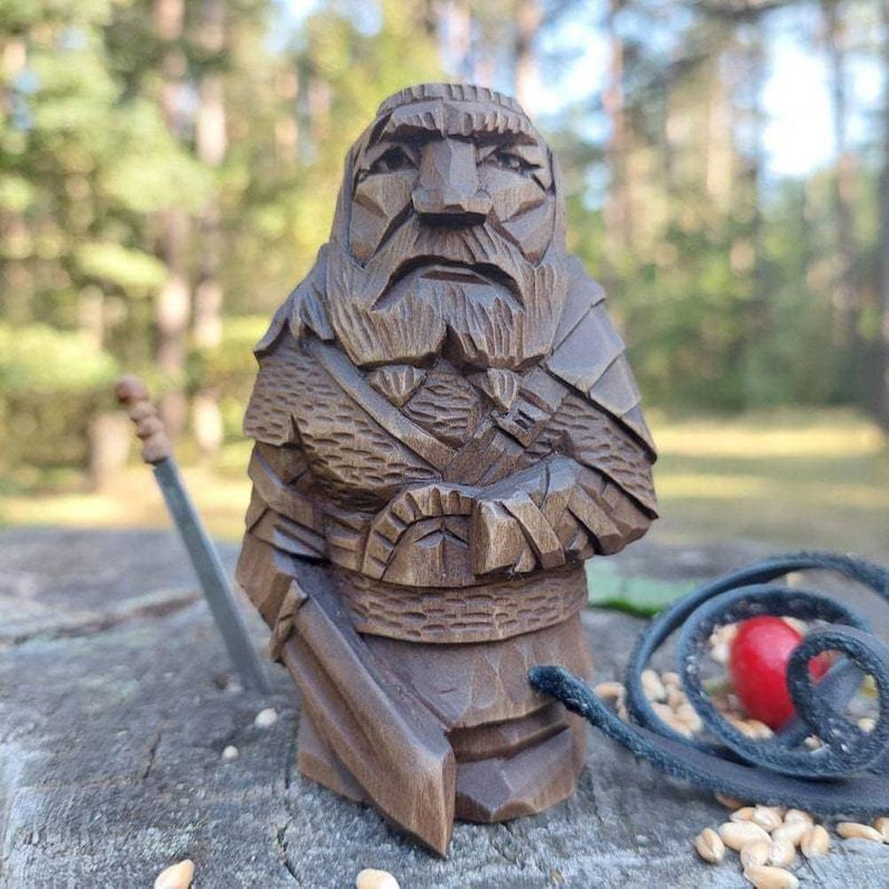 3 1/4 Inch Viking Chessmen Set Hand Painted Resin Wood Ivory Finish Statue Home Decor