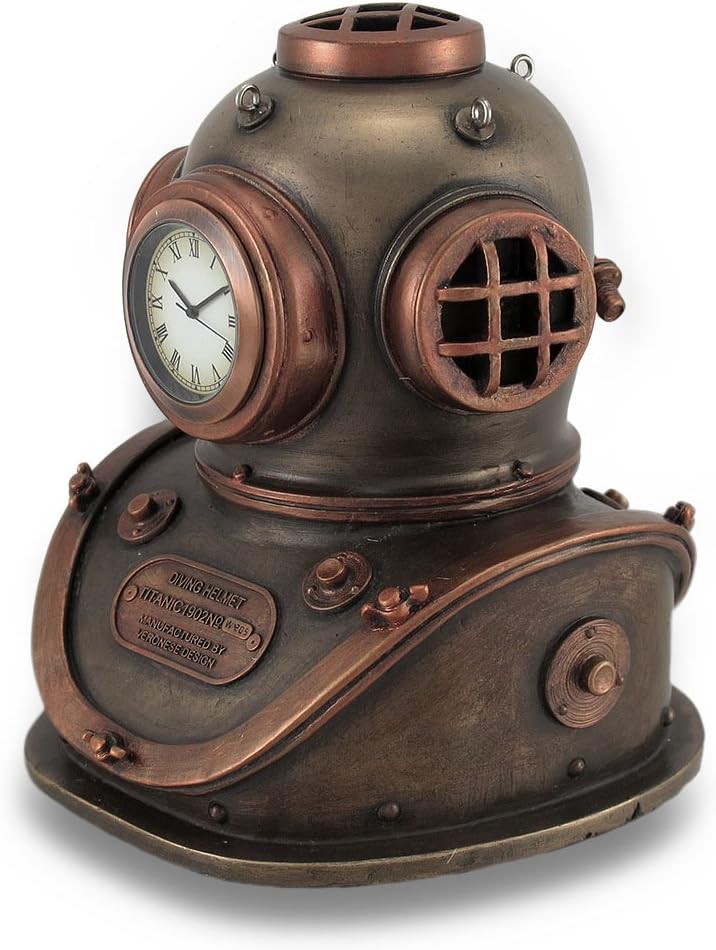 Veronese Design 5 1/4 Inch Mark V Diving Bell Helmet Steampunk Home Decor Desk Clock