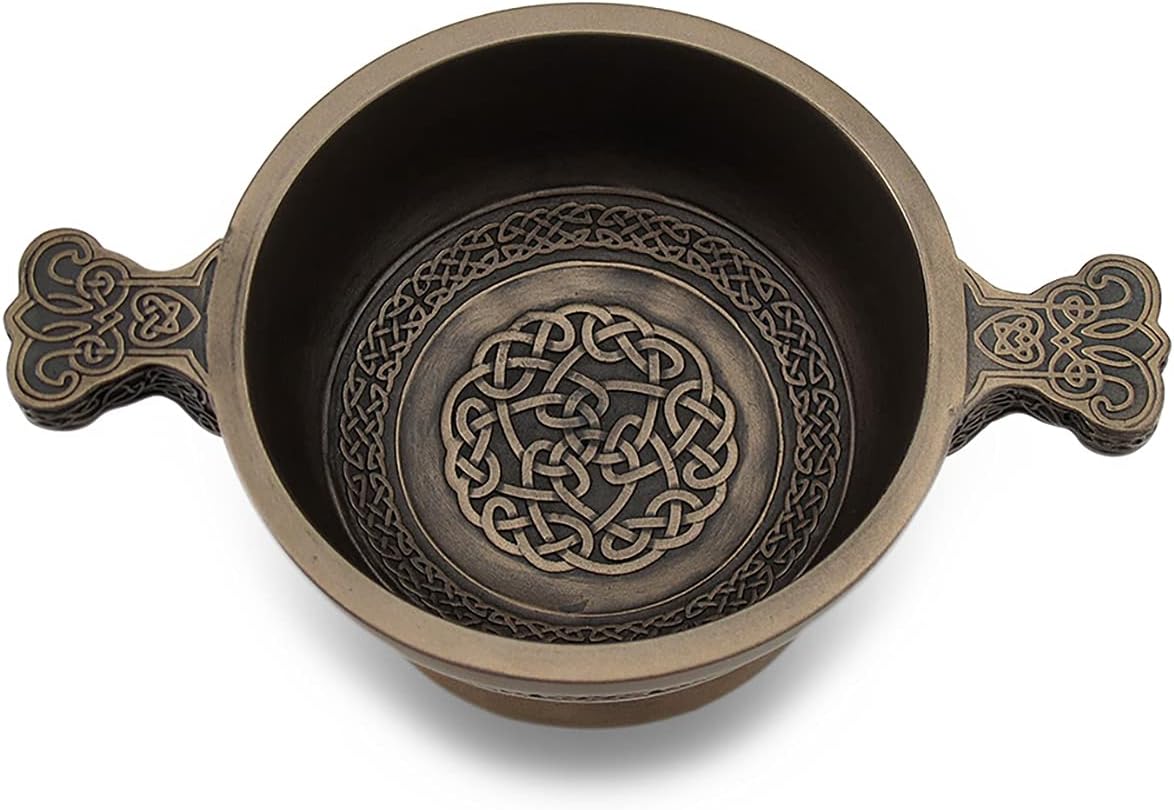 Zeckos Celtic Knotwork Pattern Bronze Finished Two Handled Quaich Cup