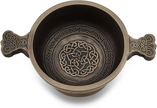 Zeckos Celtic Knotwork Pattern Bronze Finished Two Handled Quaich Cup