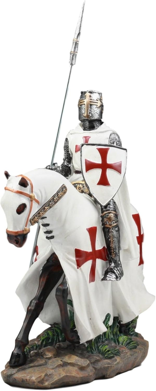 English Knight On Cavalry Horse Statue 8" Tall Phalanx Spear Horse Combat Warrior Sculpture