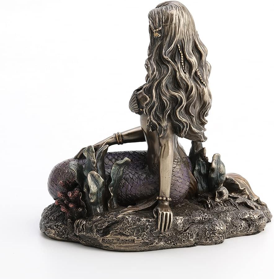 Resin Statues Enchanted Song Bronze Finish Mermaid Sitting On Ocean Floor Statue 5.5 X 5.75 X 4 Inches Bronze