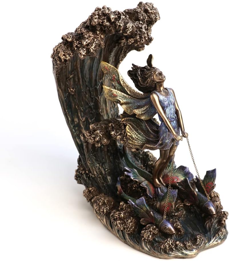 Veronese Design 10 3/8" Tall Surfer's Dream Josephine Wall Fairy Figurine Cold Cast Resin Statue Antique Bronze Finish Sculpture Mystic Gifts