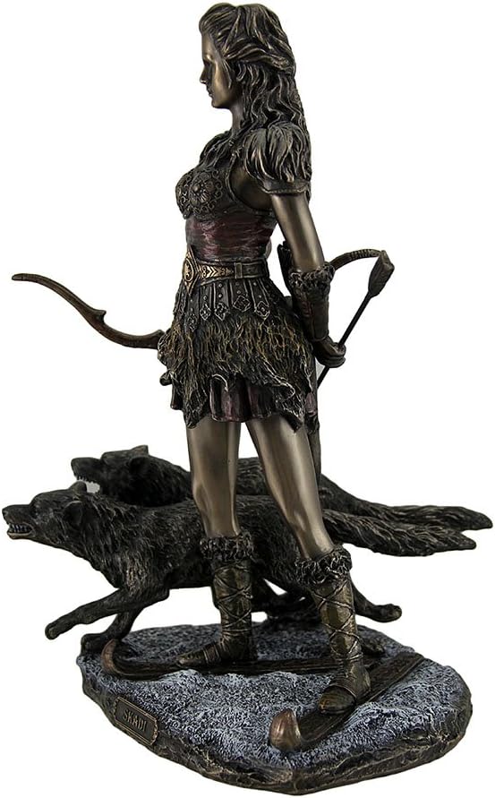 Veronese Design Skadi Norse Giantess Ski Goddess of Winter and Mountains with Wolves Statue
