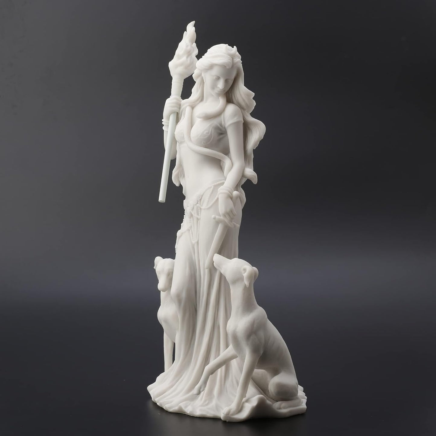 Veronese Design 13 3/8 Inch Hecate Greek Goddess of Magic with her Hounds Resin Sculpture Marble White Finish