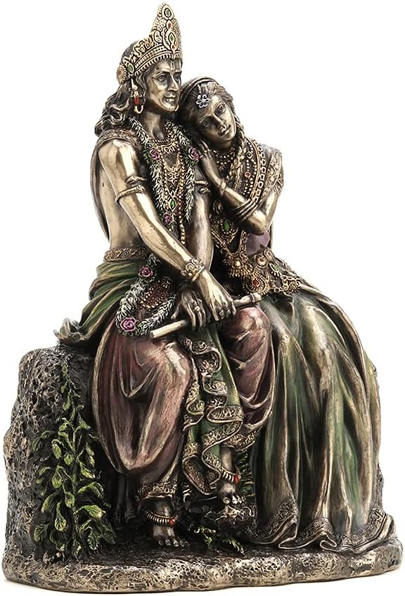 Veronese Design 6 3/4" Tall Radha Leaning On Krisna Cold Cast Bronzed Resin Sculpture Hindu God Figurine