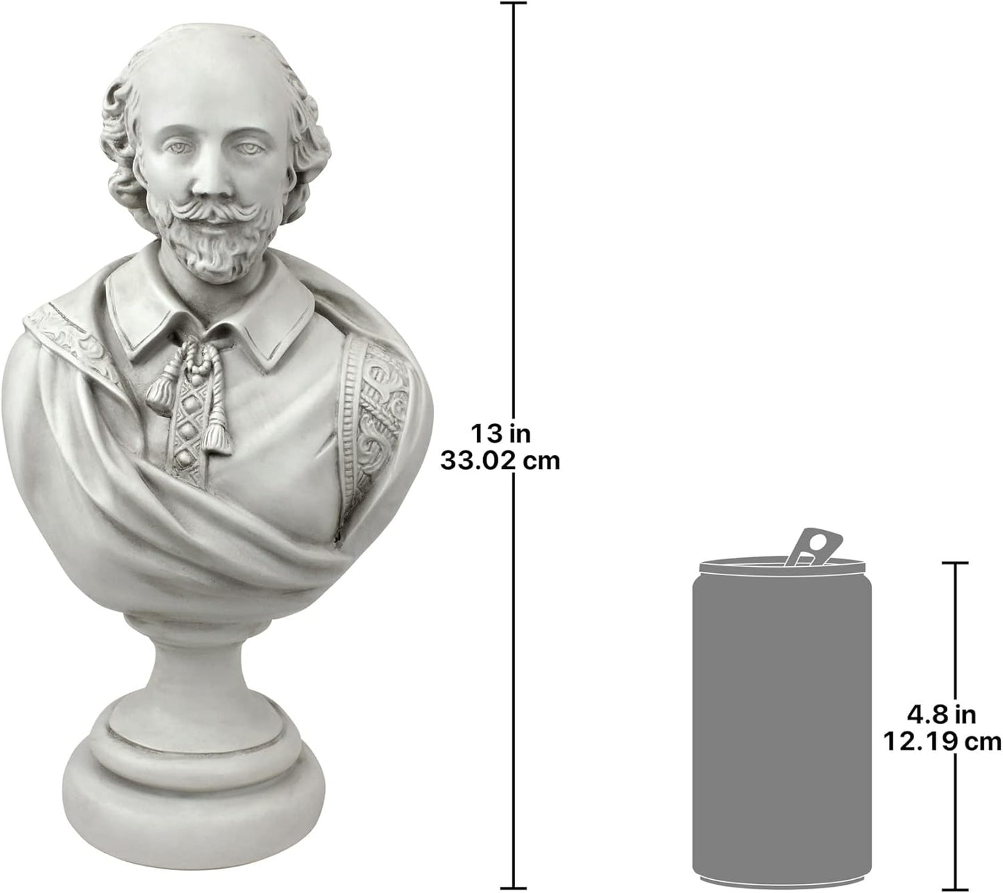 William Shakespeare Bust Statue, Desktop, Polyresin, Antique Stone, 30.5 cm