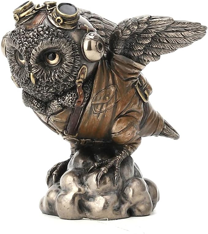 Veronese Design 4 1/8" Flying Ace Aviator Owl Steampunk Cold Cast Bronzed Resin Statue Animal Figurine Military Collectible