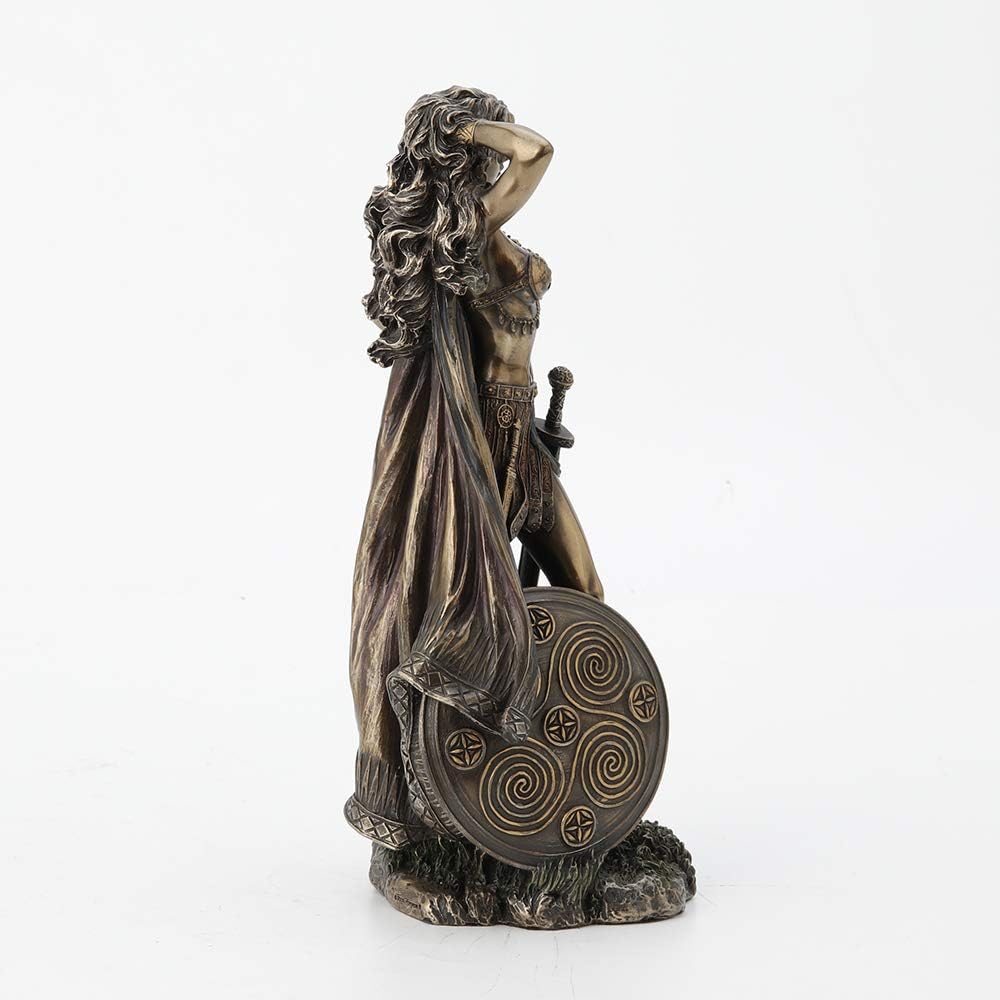 Veronese Design Freya, Norse Goddess of Love, Beauty and Power, with Helmet and Shield - Antique Bronze Finished Resin Statue - Excellent Detail, Hand Painted Accents - 10 Inches Tall