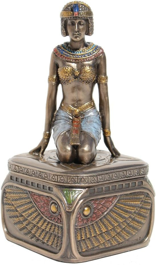 Trinket Box, Kneeling Egyptian Queen, Cold Cast Bronze