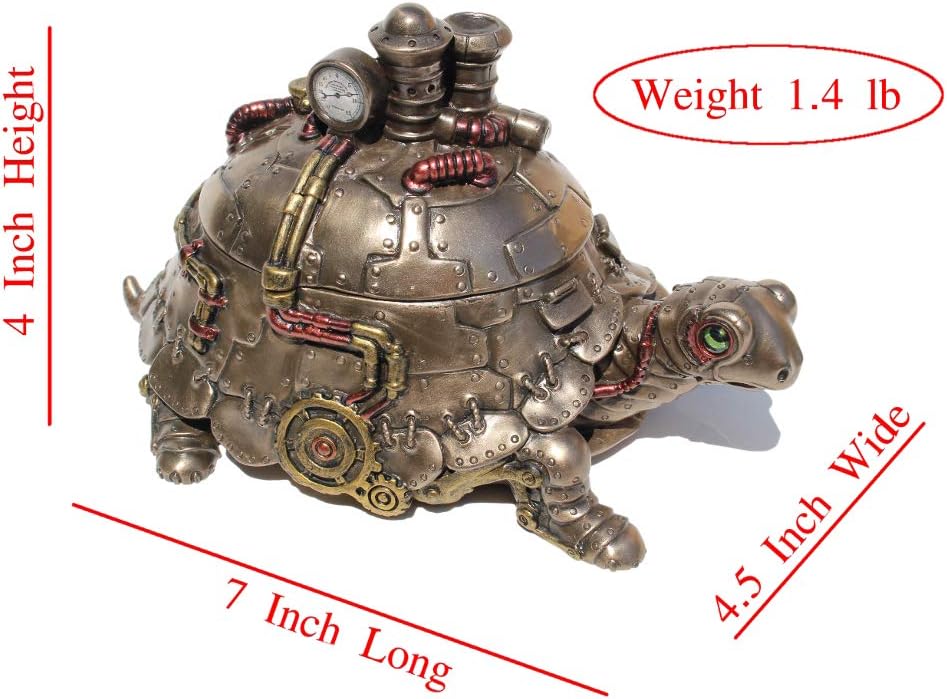 VERONESE Design 4 1/8" Tall Steampunk Tortoise Turtle Trinket Box Cold Cast Resin Statue Antique Bronze Finish Secret Box Statue