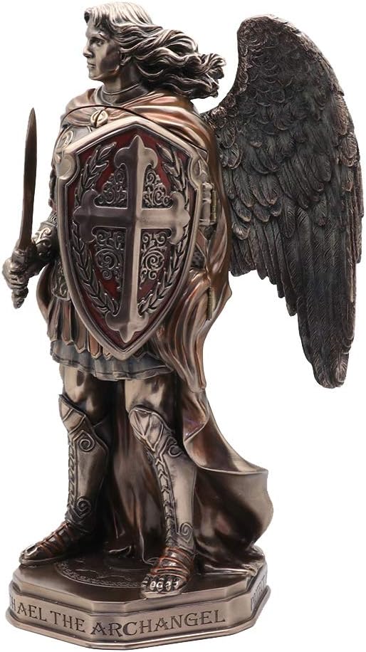 Veronese Design 11 3/8" Tall Cold Cast Resin Antique Bronze Finish Armored Archangel Saint Michael Triptych Statue Figurine