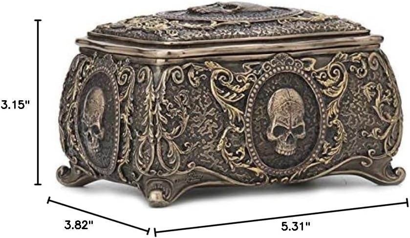 Veronese Design 3 1/8 Inch Skull Brooch Victorian Trinket Box Cold Cast Resin Bronze Finish Statue Home Decor